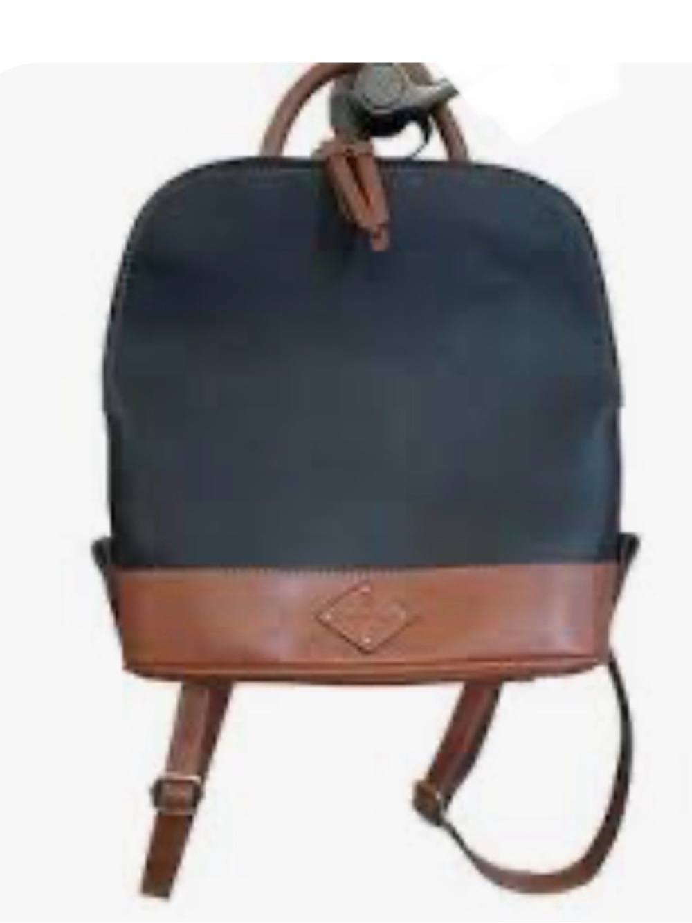 St. John's Bay Black Canvas Backpack with Brown Leather Base and Accents